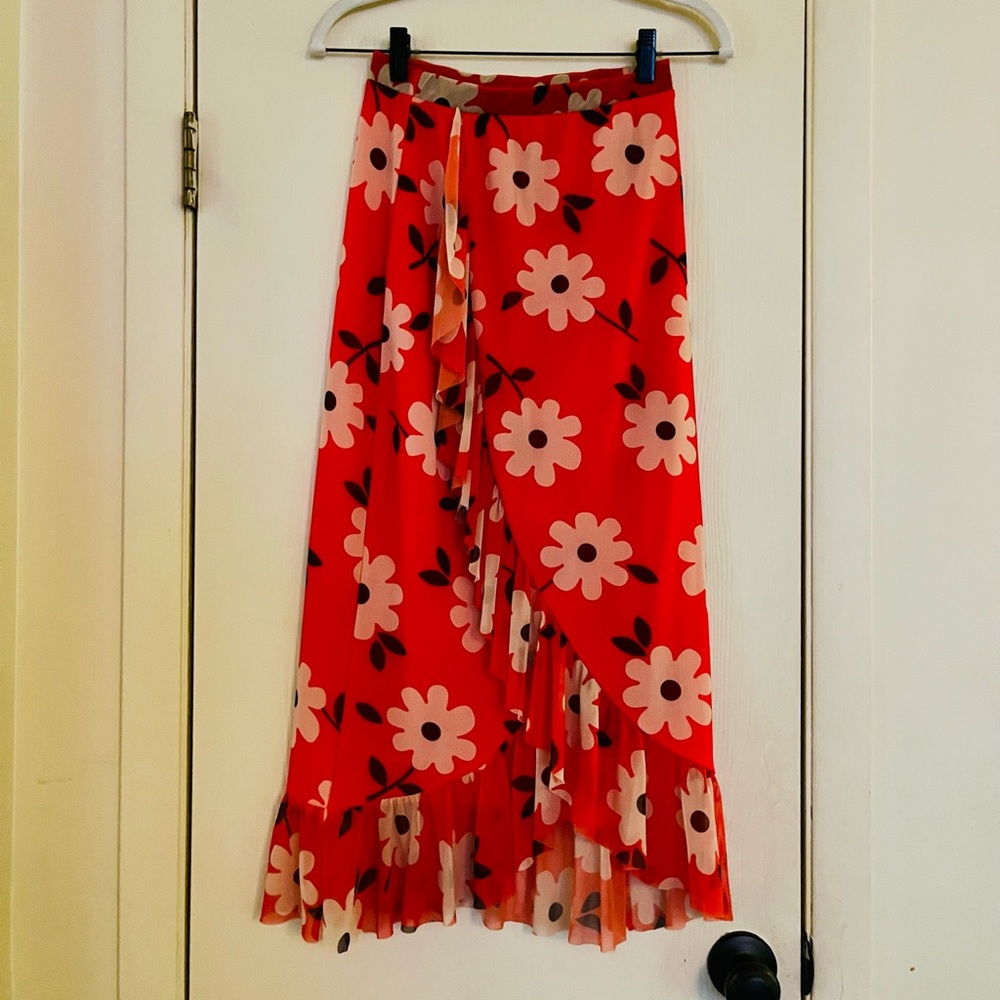 Urban Outfitters 90s Y2K Mesh Floral Ruffle Feminine Fairycore Midi Skirt Xs